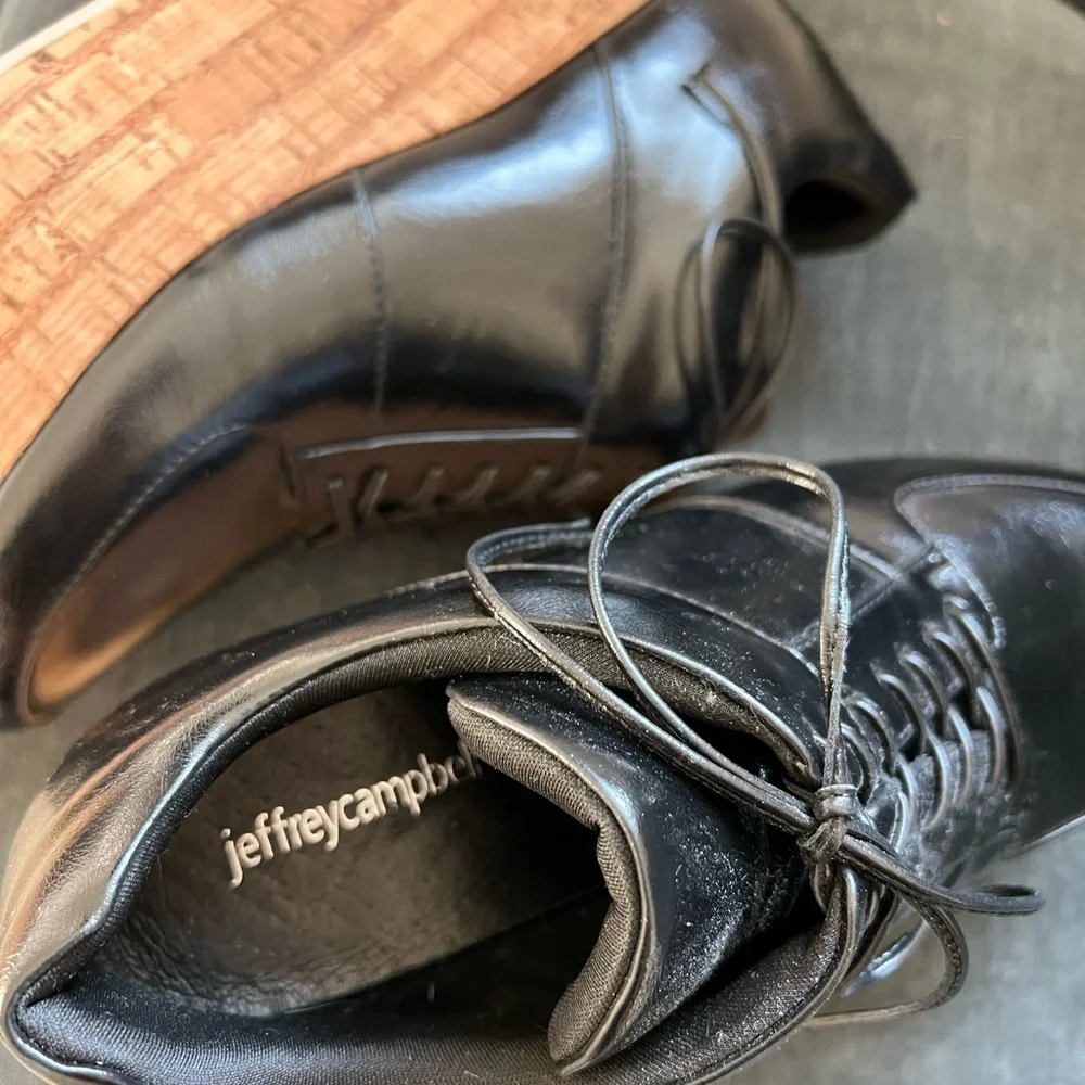 Black Leather Platform Women's Shoes - Picture 4 of 5